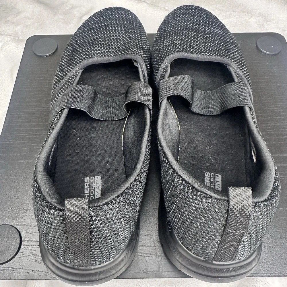 Skechers On The Go Mary Jane Flats GOGA Mat Women's 10 Black‎ Gray Weave EUC